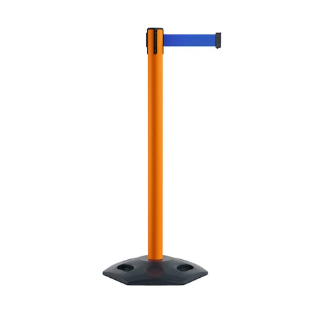 Stanchion Belt Barrier Rubber Base Orange Post 9ft.Blue Belt